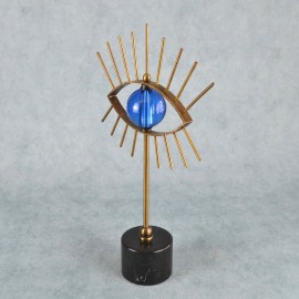 Mavi Göz Obje - Dekoratif Pirinç Kaide - Masa & Sehpa Üzeri Obje  - 40 Cm 
