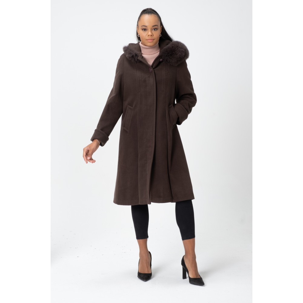 Tilki Kürklü İtalyan Moher Kaşmir Yün Kumaş Gusto Rahat Kalıp Oversize Kaban - TK01 Vizon Kahve