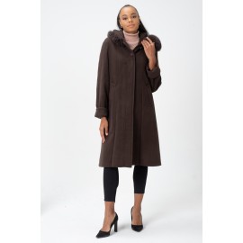 Tilki Kürklü İtalyan Moher Kaşmir Yün Kumaş Gusto Rahat Kalıp Oversize Kaban - TK01 Vizon Kahve