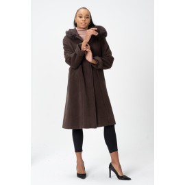 Tilki Kürklü İtalyan Moher Kaşmir Yün Kumaş Gusto Rahat Kalıp Oversize Kaban - TK01 Vizon Kahve