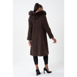 Tilki Kürklü İtalyan Moher Kaşmir Yün Kumaş Gusto Rahat Kalıp Oversize Kaban - TK01 Vizon Kahve
