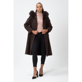 Tilki Kürklü İtalyan Moher Kaşmir Yün Kumaş Gusto Rahat Kalıp Oversize Kaban - TK01 Vizon Kahve