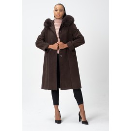 Tilki Kürklü İtalyan Moher Kaşmir Yün Kumaş Gusto Rahat Kalıp Oversize Kaban - TK01 Vizon Kahve