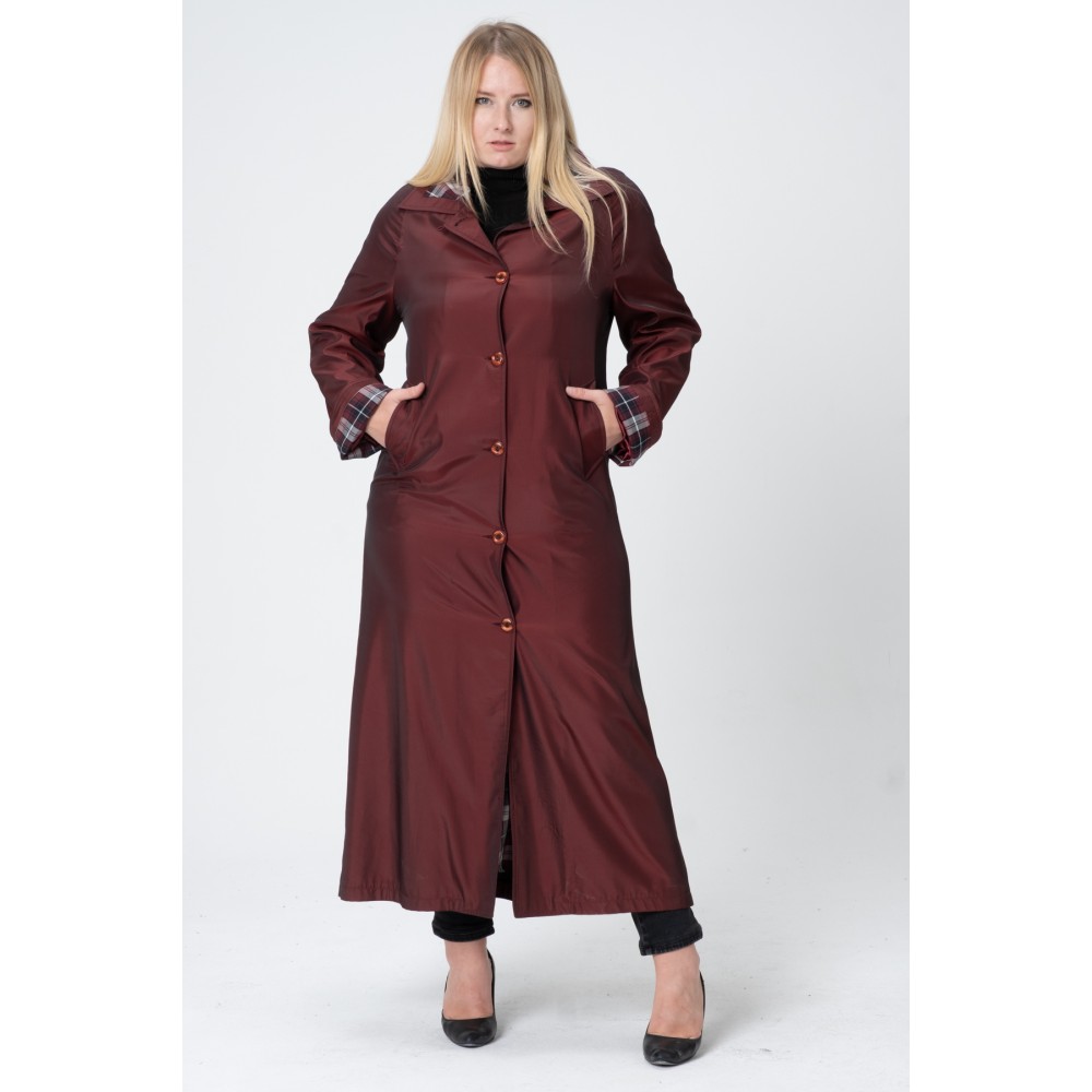 Ara Beden - Oversize  Trençkot - Uzun Ekoseli, Düğmeli Curve Yağmurluk