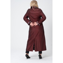 Ara Beden - Oversize  Trençkot - Uzun Ekoseli, Düğmeli Curve Yağmurluk