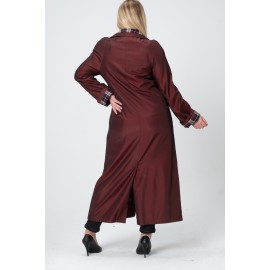 Ara Beden - Oversize  Trençkot - Uzun Ekoseli, Düğmeli Curve Yağmurluk