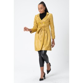 Twist Trençkot - Bebe Yaka - Bel Büzgülü - Kemerlii - Saten Astarlı Yağmurluk - Y098-404 Sarı