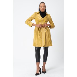 Twist Trençkot - Bebe Yaka - Bel Büzgülü - Kemerlii - Saten Astarlı Yağmurluk - Y098-404 Sarı