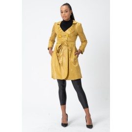 Twist Trençkot - Bebe Yaka - Bel Büzgülü - Kemerlii - Saten Astarlı Yağmurluk - Y098-404 Sarı