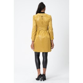 Twist Trençkot - Bebe Yaka - Bel Büzgülü - Kemerlii - Saten Astarlı Yağmurluk - Y098-404 Sarı