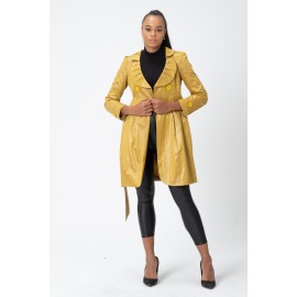 Twist Trençkot - Bebe Yaka - Bel Büzgülü - Kemerlii - Saten Astarlı Yağmurluk - Y098-404 Sarı