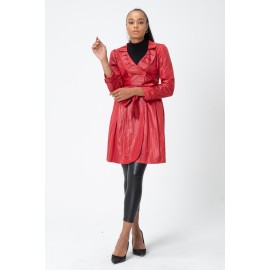 Twist Trençkot - Bebe Yaka - Bel Büzgülü - Kemerli - Saten Astarlı Yağmurluk - Y098-404 Kırmızı