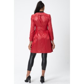 Twist Trençkot - Bebe Yaka - Bel Büzgülü - Kemerli - Saten Astarlı Yağmurluk - Y098-404 Kırmızı