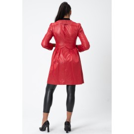Twist Trençkot - Bebe Yaka - Bel Büzgülü - Kemerli - Saten Astarlı Yağmurluk - Y098-404 Kırmızı