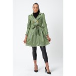 Twist Trençkot - Bebe Yaka - Bel Büzgülü - Kemerli - Saten Astarlı Yağmurluk - Y098-404 Yeşil