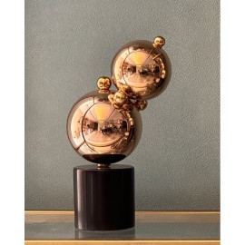 Pirinç Balon Obje Büyük Boy Siyah Kaideli - 2 Balonlu Mermer Kaideli Decor Obje - Dekoratif Aksesuar